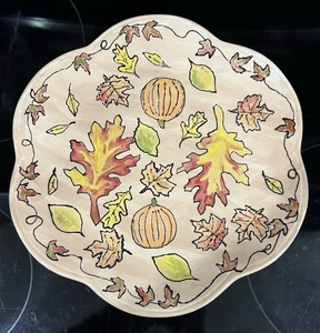 Studiokeramik Herbst Herbst Motiv Blumenform Servierplatte Künstler Signiert 11" - Bild 1 von 7