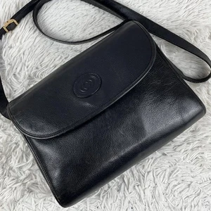 Gucci Leather Shoulder Bag Black GG Flap Used - Picture 1 of 10
