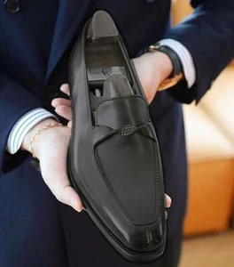 Premium Handmade Genuine Leather Slip On Oxford Formal Dress Shoe Casual Loafers - Picture 1 of 4