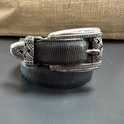 Ремень западный Brighton серый кожаный змеиная кожа металл состаренная пряжка M гранж - Изображение 1 из 4