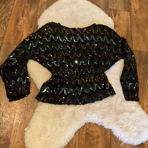 Miss H blusa vintage paillettes discoteca peplo anni 70 scintillante - Foto 1 di 8