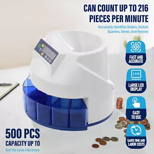 Professional USD Coin Counter and Sorter Machine, Coin Wrapper Max 500 Coins - Picture 1 of 12