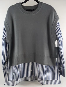 French Connection Sweater Vest – Women’s XL Black Faux Button Down - NWT - Picture 1 of 12