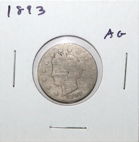 1893 US Liberty "V" Nickel  About Good Free Shipping Cover