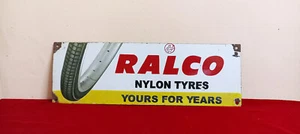 Vintage Old Advt Tin Enamel Porcelain Sign Board Ralco Nylon Tyres Automobile E4 - Picture 1 of 6