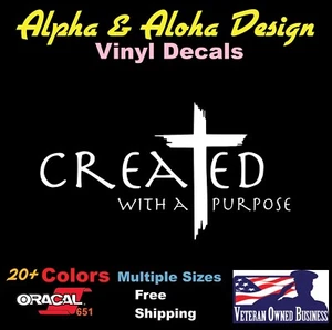 Created With A Purpose Cross Window Decal Sticker Car Truck Yeti Laptop - Picture 1 of 4