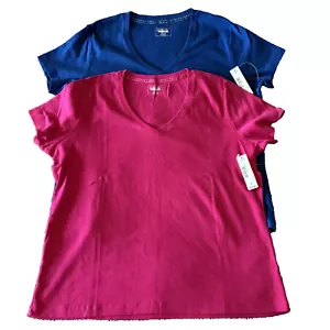 St Johns Bay V-Neckline Short Sleeve Stretch Cotton Lot of 2 T-Shirt Size XL - Picture 1 of 5