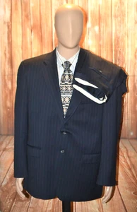 Lauren Ralph Lauren Men 100% Wool Pinstripe Black Suit Sz 44R Wst 35x29 - Picture 1 of 19