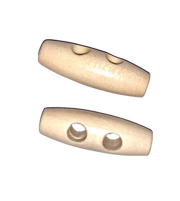 4 X Polished 2 Hole Pale Oak Wooden Toggle Buttons 28.5mm - Image 1 of 4