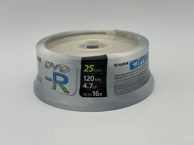 Fujifilm DVD-R 4.7GB 120 Min Recordable Blank DVD New Sealed 25 Pack Blanks - Image 1 of 4