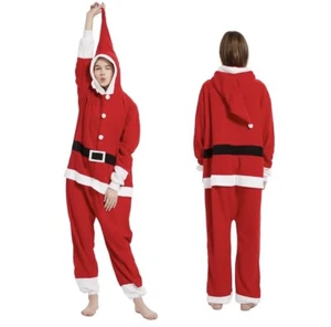 Weihnachtsmann Einteiler Erwachsene Pyjama Cosplay Kostüm Unisex groß neu mit Etikett Fleece weich - Bild 1 von 4