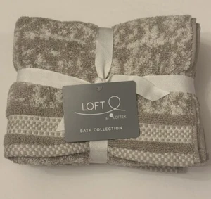 Loft Spa Soft Cotton Set of 2 Hand Towels White & Taupe 16x28" - Picture 1 of 5