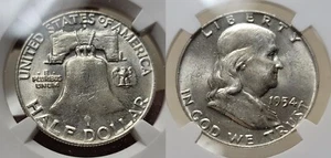 1954 D Franklin Half Dollar 50c NGC MS 63 Reverse Struck Thru Mint Error - Picture 1 of 11