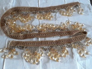 Beaded Teardrop Golden Trim Fringe 1 Yard 12 Inches - Picture 1 of 5