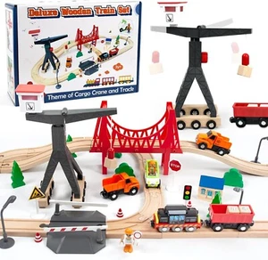 56Pc Wooden Train Tracks Lot Railway Pieces Set Play for Thomas the Train Brio - Picture 1 of 9
