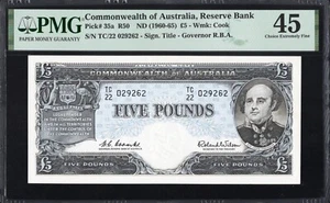 Australia 5 FIVE Pounds P35a R50 1960-65 Coombs Wilson PMG45 Choice EF Banknote - Picture 1 of 2