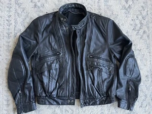 Black Leather Jacket Mens Size 40 Motorcycle Biker - Picture 1 of 11