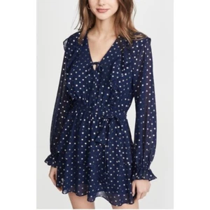 Yumi Kim West Village Dress Navy Blue Swiss Dot Mini Dress Womens Large NEW - Picture 1 of 14