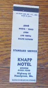 CUBIERTA KNAPP STANDARD GASOLINERA MATCHBOOK: VERDE AVELLANA, MISSOURI MATCHCOVER -B22 - Imagen 1 de 2