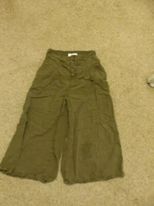 Anthropologie Oceanside Cropped Wide Leg Pants, Olive Green, XS, Lyocell/Linen - Picture 1 of 10