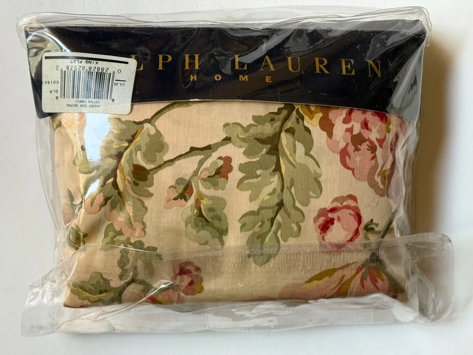 Vintage Ralph Lauren Sussex Gardens Sateen King Flat Sheet Floral Neutral