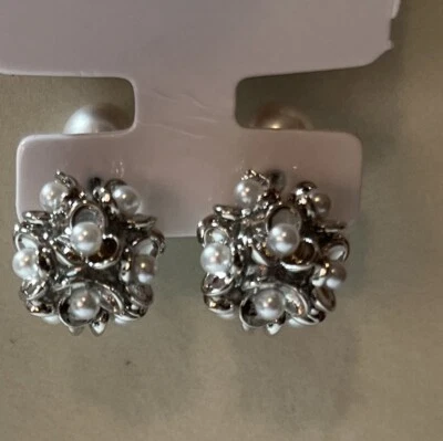 gold plated crystal pearl flower blossom earrings 925 stud 3 ways free shipping - Image 1 of 4
