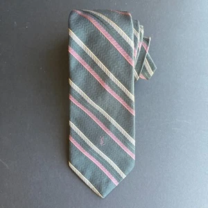 Vintage YSL Yves Saint Laurent Pink and Green Striped Luxury Men’s Tie - Picture 1 of 7