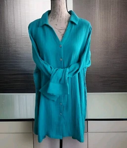 Belle Beach by Kim Gravel Gaze Tunika Damen XL blau Knopfleiste Langarm - Bild 1 von 12