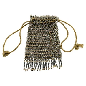 Antique Heavy Beaded Iridescent Silk Drawstring Purse RARE 1940s - Picture 1 of 11