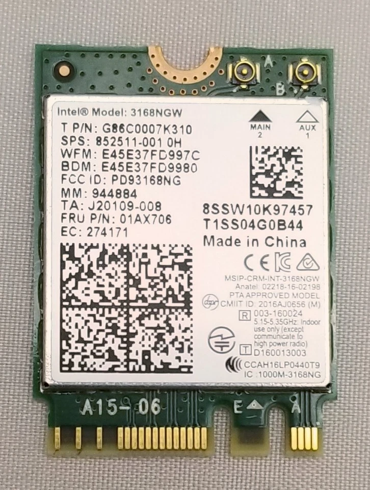 Intel 3168ngw Dual Band Wireless-ac 3168 Bluetooth 4.0 WiFi Card G86c0007k310