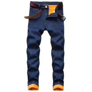 Winter Warm Pants Mens Fleece-Lined Jeans Straight Leg Casual Trouser Christmas - Picture 1 of 9