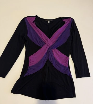 Женская рубашка с длинным рукавом Cable & Gage размер S б/у в отличном состоянии черная фиолетовая с v-образным вырезом  - Изображение 1 из 4