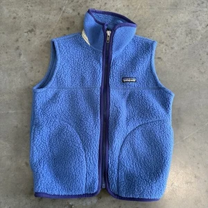 Patagonia Blue Vest Fleece Sherpa Deep Pile Size 8 Kids Vintage Made in USA - Picture 1 of 5