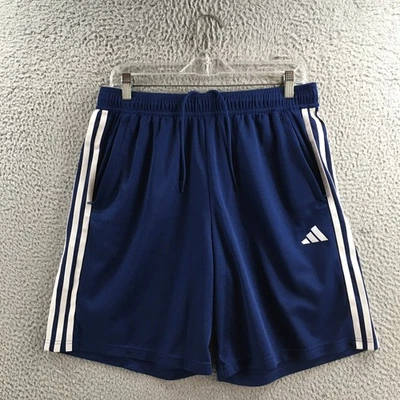 Adidas AEROREADY Shorts Mens Large Blue Athletic Mesh 3-Stripe Logo Pockets - Image 1 of 4