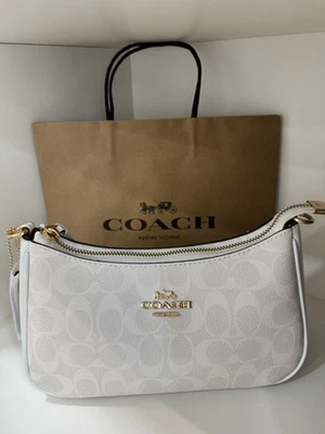 Nuevo CA548 C.O.A.C.H NUEVO CON ETIQUETAS Bolso de Hombro Teri en Lona Signature Blanco NUEVO Foto 1 de 4