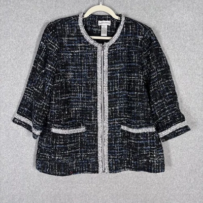 Blazer de tweed con flecos metálicos Drapers Damons de colección 1X negro azul dinero antiguo Foto 1 de 4