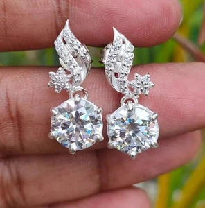 8.00Ct Off White Treated Diamond Solitaire Dangler Earrings Great Shine & Luster - Picture 1 of 6