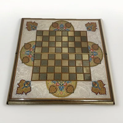 Handmade Khatam Backgammon & Chess Set Inlaid Folding Wooden Board with Case 03 - Image 1 of 4