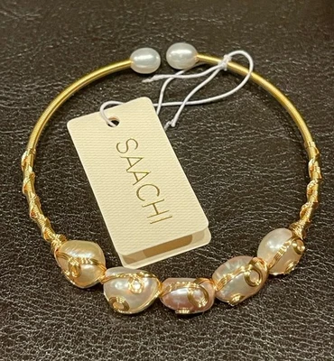 SAACHI  Gold Plated 7 Freash Water Pearls Bracelet Cuff Stunning NWT - Image 1 of 4
