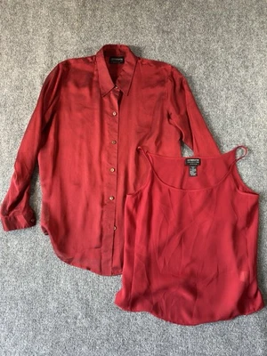 LIZ CLAIBORNE Petite Woman's Dark Red Long Sleeve Button-up Blouse w/undershirt - Image 1 of 4