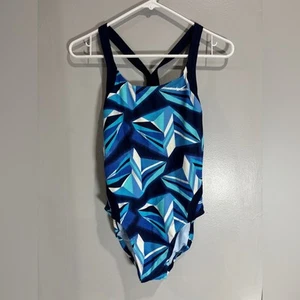 Nike Womens One Piece Bathing Suit Geometric Pattern Criss Cross Back Women's 10 - Picture 1 of 5