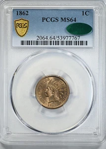 1862 Indian Head Cent 1C PCGS MS64 CAC - Picture 1 of 6