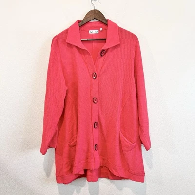 Habitat 100% Cotton Textured Button Front Jacket Cardigan Coral Women’s L Artsy - Image 1 of 4