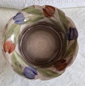 Jersey Pottery Dish/bowl with Hand Painted Blue Tulip Design Fluted Edge - Picture 1 of 4