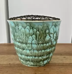 Vintage Holland Pottery Turquoise Plant Pot Floristry Frog Retro Delft Gouda - Picture 1 of 12