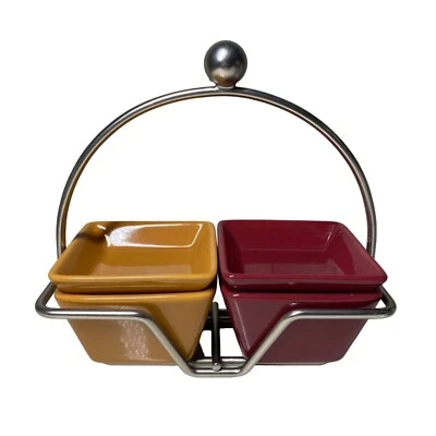 The Pampered Chef simple additions caddy mustard yellow, burgundy bowls plates - Image 1 of 4