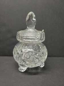 ZAJECAR 24% Lead Crystal Kristal star MARMALADE JAR Dish Footed WITH SPOON LID - Picture 1 of 10