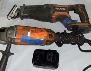 FOR PARTS Lot Of 2 RIDGID R8643 Saw And R10202 Grinder With 4AH Battery - Picture 1 of 6