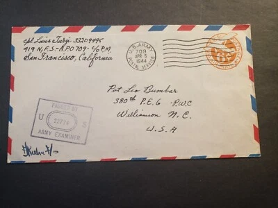 APO 709 GUADALCANAL SOLOMONS 1944 Censored WWII Army Cover 419 NFS NIGHT FIGHTER - Image 1 of 2