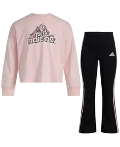 Adidas SANDY PINK Girls Long-Sleeve T-Shirt & Flare Pants, US 6 - Picture 1 of 4
